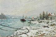 Alfred Sisley Mooring Lines, the Effect of Snow at Saint-Cloud painting